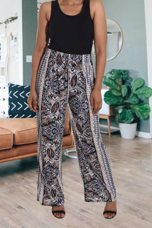 Elegant wide-leg pants for upscale dinner dates -White Patterned Pants