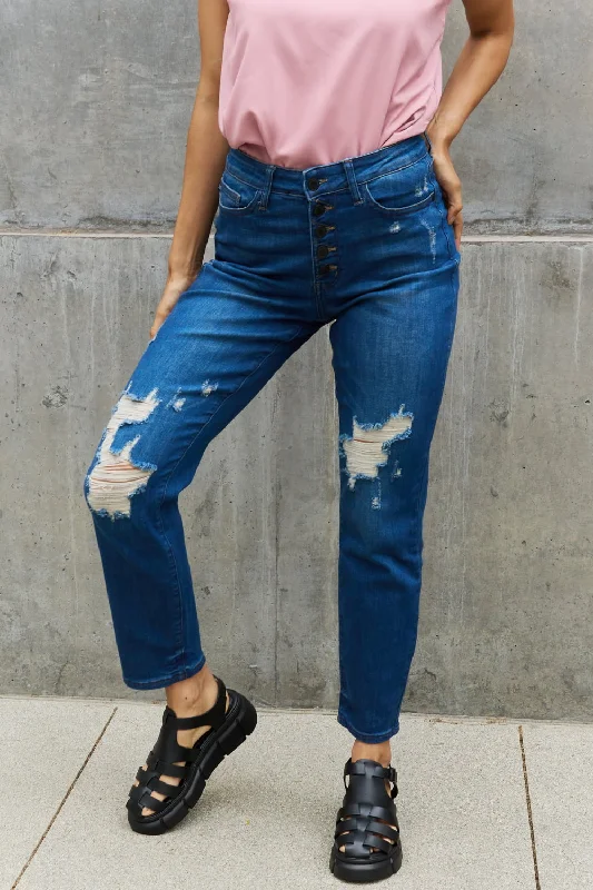 Acid Wash Jeans for Vintage -Judy Blue Melanie High Waisted Distressed Boyfriend Jeans