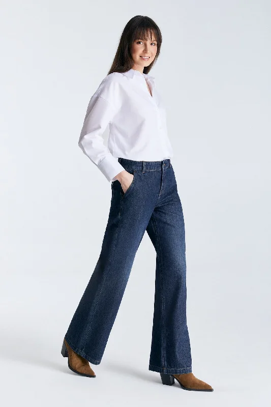 High-end Jeans for Exclusivity -Maxine Wide Fit Jeans Deep Blue