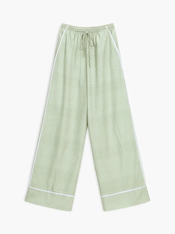 Pleated trousers pants for sophisticated gentleman charm -BerryBetty - Greeness Pinstripe Wide Leg Pants