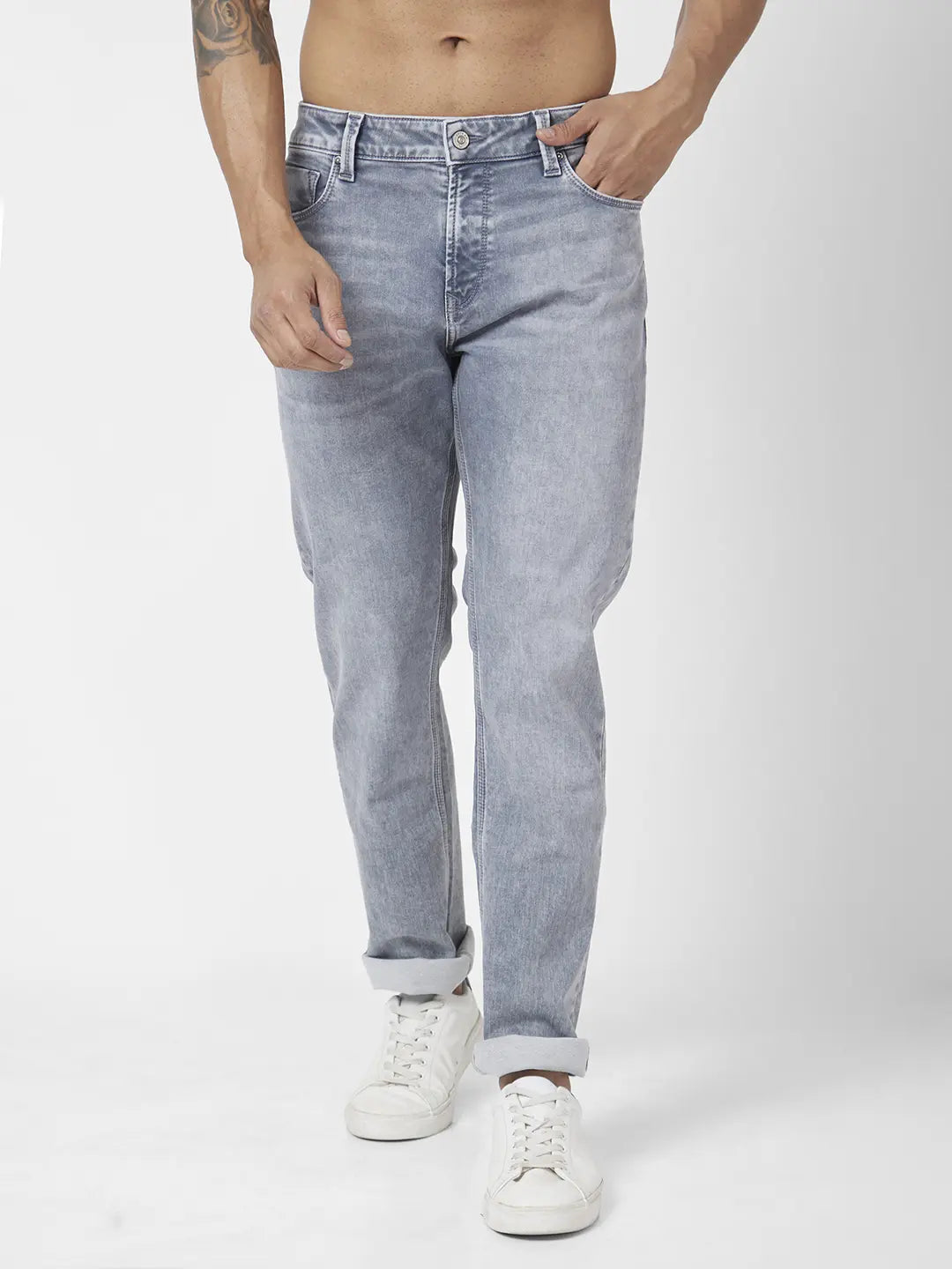 Dark Wash Jeans for Elegance -Spykar Men Light Grey Cotton Stretch Comfort Fit Straigth Length Clean Look Mid Rise Jeans (Ricardo)