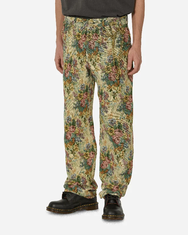 Breathable chino pants for warm climate comfort -Floral Jacquard Long Work Multicolor Pants