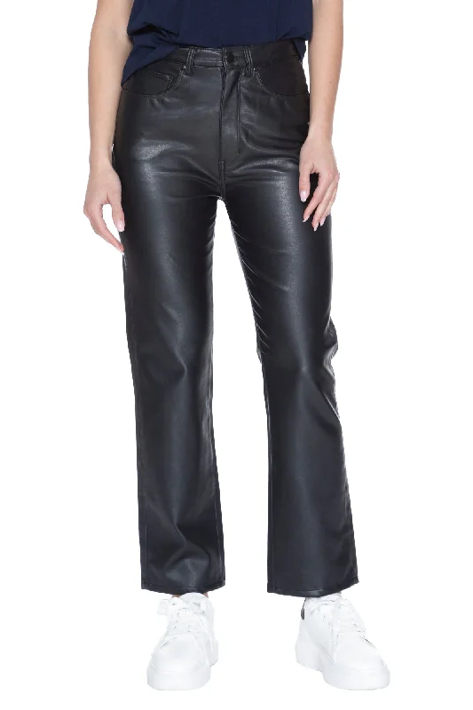 Retro bell-bottom pants for 70s-inspired fashion -UnReal Leather Straight Leg Pant in Black