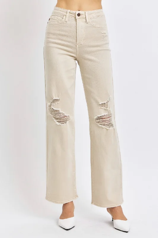 Hunting Jeans for Woods -Judy Blue High Waist Garment Dyed Bone 90's Straight Denim Jeans 88823