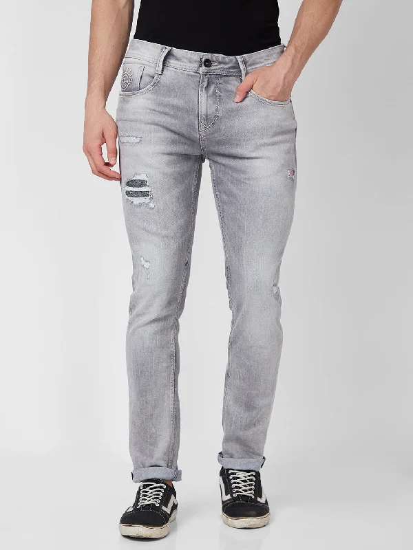 Fringed Jeans for Western -Spykar Low Rise Slim Fit Grey Jeans For Men