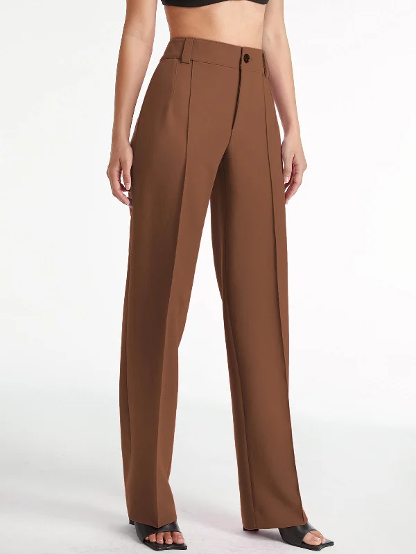 Stylish leather pants for edgy night looks -BerryBetty - High Waisted Pleat Front Solid Colored Straight Leg Trousers