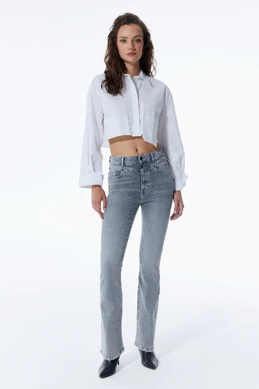 Cropped Jeans for Summer Look -Matilda Ultra High Waist 5 Pocket Jeans Grey VT