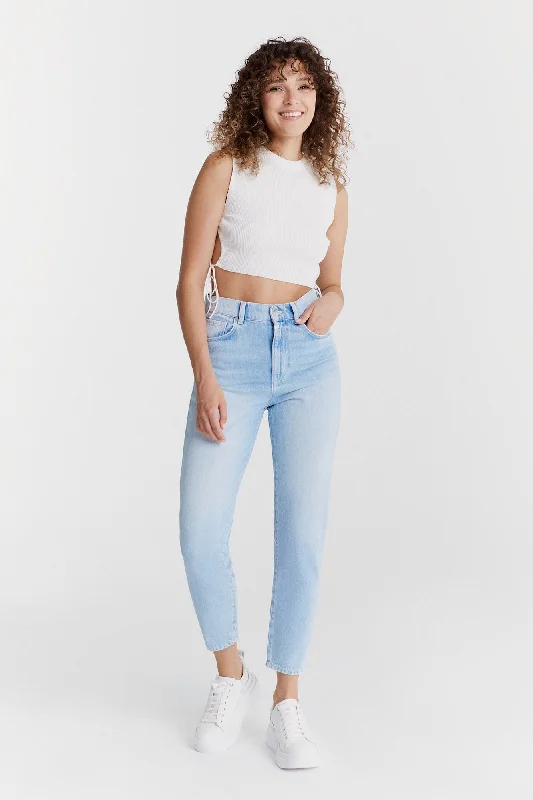 Stonewashed Jeans for Softness -Lynn Mid Waist 5 Pocket Jeans Sky Blue