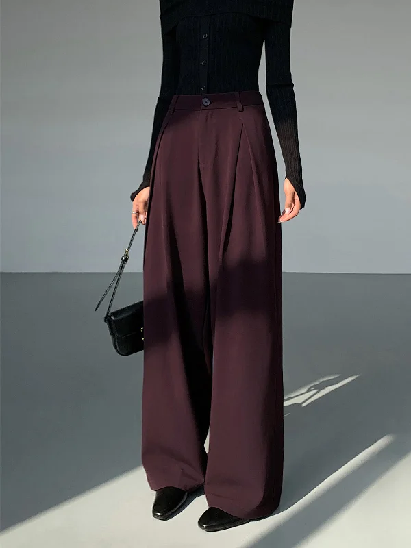 Tailored ankle pants for chic office outfits -Casual Pleated Graceful Wide Leg Pants