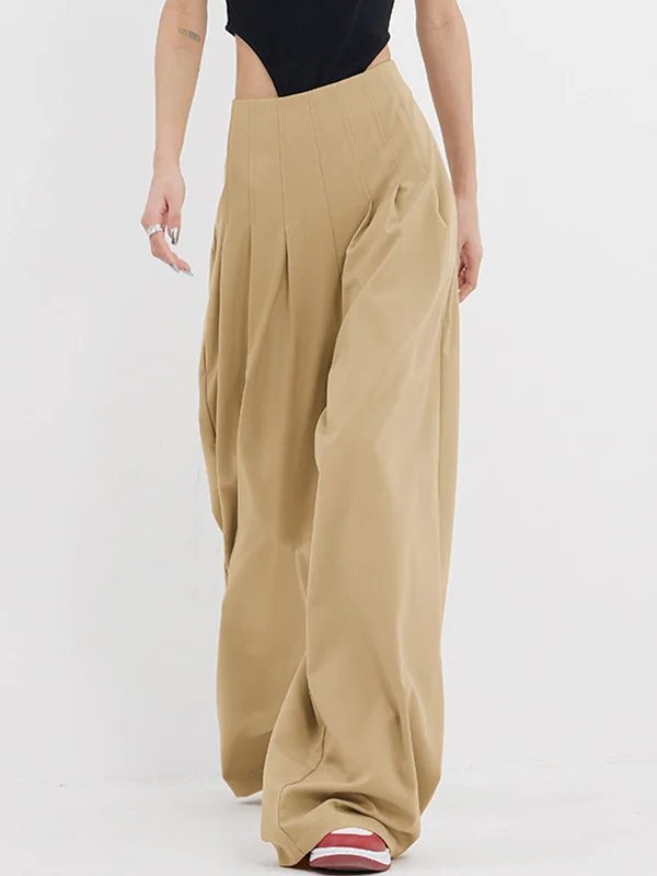 Relaxed chino pants for casual Friday offices -BerryBetty - Street Oversized Pleat Wide Leg Pants