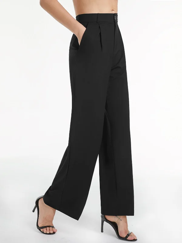 Breathable mesh pants for hot weather sports -BerryBetty - High Waisted Relaxed Straight Leg Dress Pants