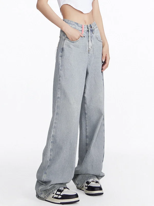 Waterproof rain pants for stormy weather protection -BerryBetty - Faded Denim Baggy Wide Leg Boyfriend Jeans