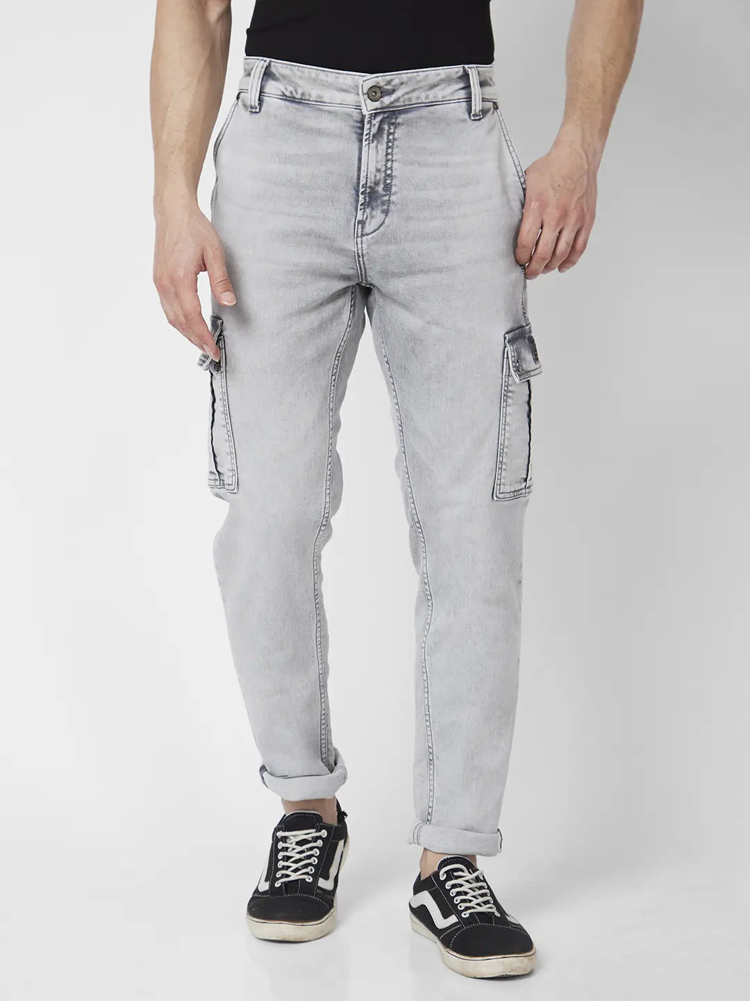 Faded Jeans for Laid-back -Spykar Men Light Grey Cotton Comfort Fit Narrow Length Clean Look High Rise Jeans (Trooper)