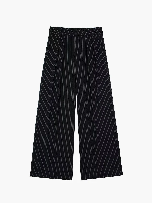 Soft cotton pants for sensitive skin comfort -BerryBetty - Challenge Accepted Pinstripe Wide Leg Pants