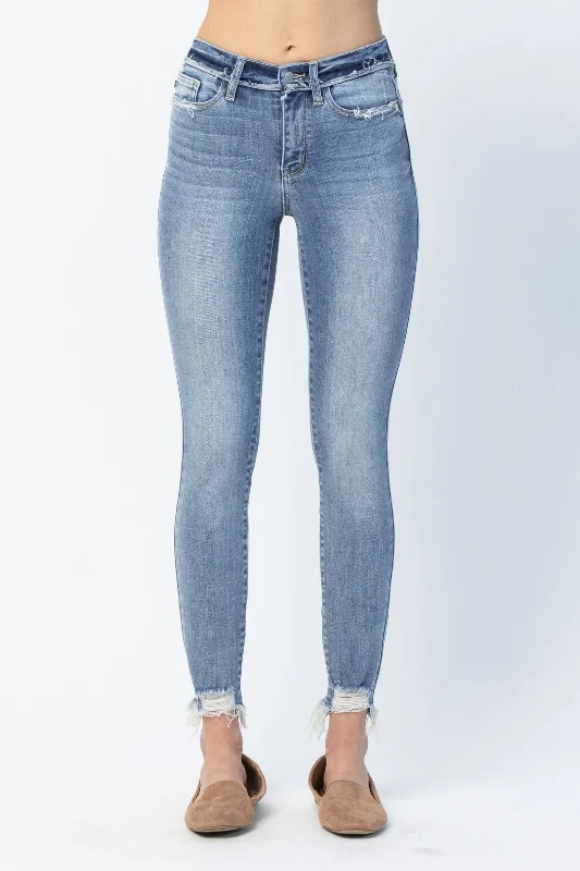 Capri Jeans for Beach Style -Judy Blue Mid Rise Release Waistband Detail Skinny Denim Jeans 82408