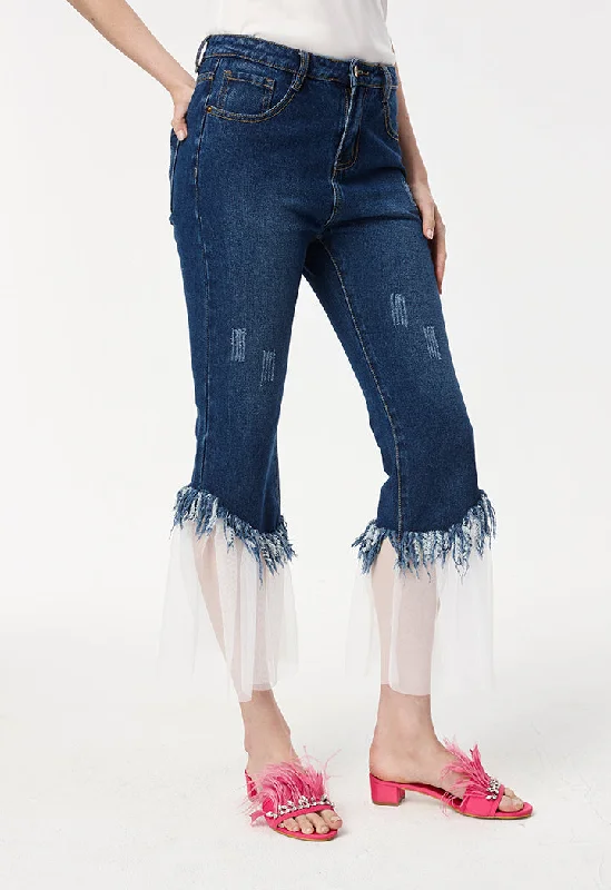 Valentine's Day Jeans for Romantic -Net Hem Tassel Jeans