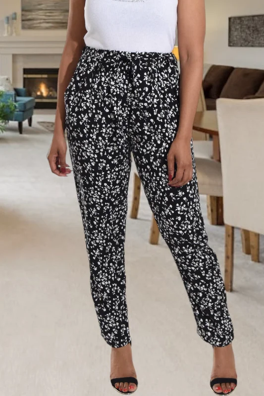 Designer jogger pants for upscale street style -White Floral Pocket Pants