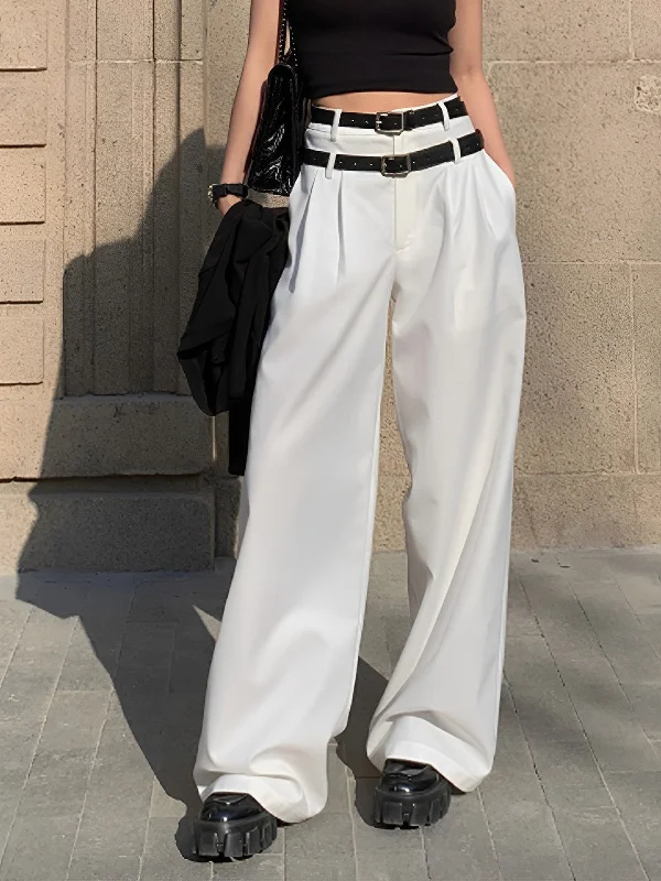 Elegant wide-leg pants for upscale dinner dates -BerryBetty - Double Waistband Pleat Wide Leg Pants