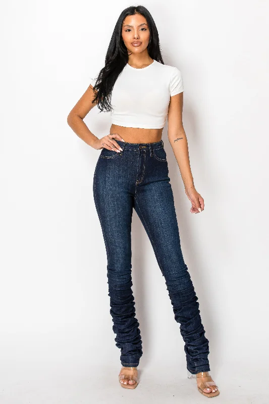 Embellished Back Pocket Jeans for Glamour -40578 High Rise Skinny Scrunchy Jeans