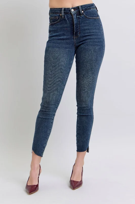 Faded Jeans for Laid-back -Judy Blue High Rise Control Top Step Hem Skinny Jeans 88913 - Exclusive