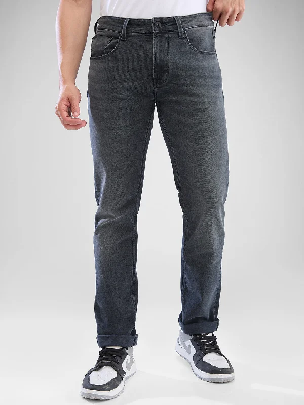 Button Fly Jeans for Traditional -Spykar Dark Grey Regular Jeans For Men