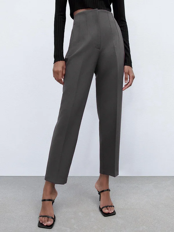 Slim-fit dress pants for sharp evening events -BerryBetty - Smart Crop Straight Leg Pants