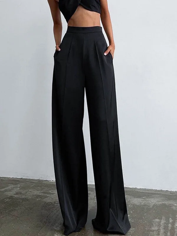 Durable canvas pants for heavy-duty work use -BerryBetty - Oversized Satin Wide Leg Dress Pants