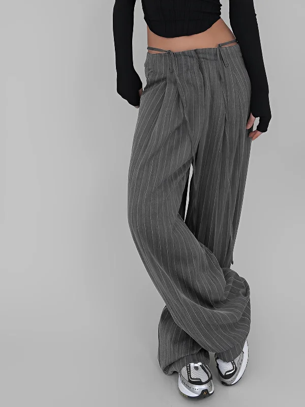 Tailored slim pants for polished business looks -BerryBetty - Tied Pinstripe Tailored Pants