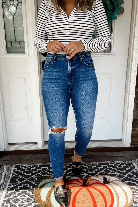 Wide Leg Jeans for Comfort -The Willow's - Dark Wash High Rise Skinny Jeans