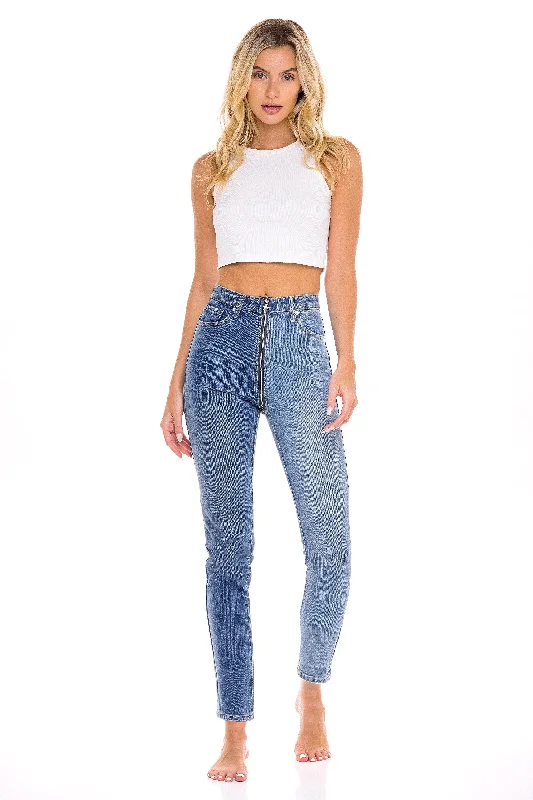 Capri Jeans for Beach Style -Two Tone Full Zip High Waisted Jeans  - The Dandelion