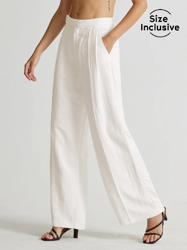 Formal suit pants for wedding guest elegance -BerryBetty - High Waisted Wide Leg Linen Pants