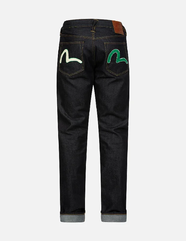 Recycled Jeans for Green -Seagull Embossed Printed Carrot Fit Denim Jeans #2017