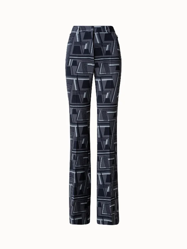 Tailored ankle pants for chic office outfits -Wool Double-Face Bootcut Pants with Zig Zag Trapezoid Print