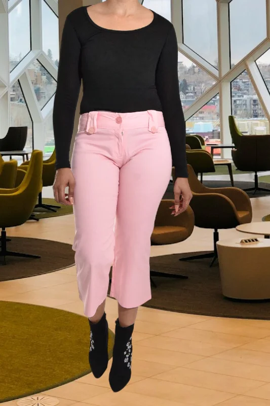 Casual twill pants for easygoing daily outfits -Pink Capri Pants