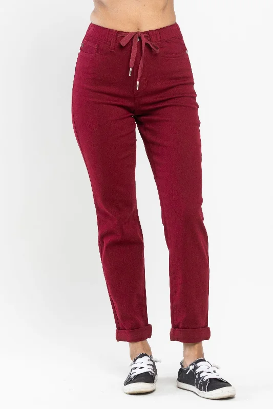 Father's Day Jeans for Present -Judy Blue High Waist Pull On Double Cuff Jogger Scarlet Denim Jeans 88727