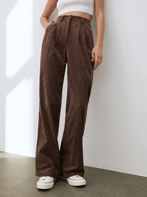 Stylish flare pants for retro party looks -BerryBetty - Wide Leg Pleated Corduroy Pants