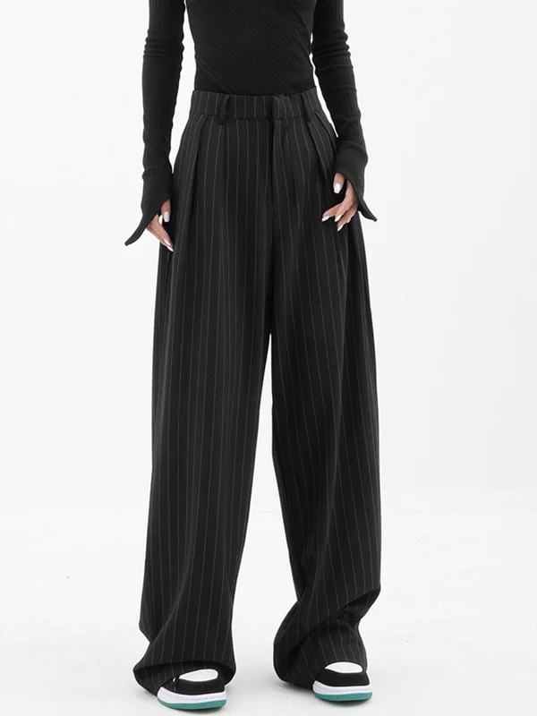 Soft pajama pants for ultimate bedtime comfort -BerryBetty - Baggy Pinstripe Wide Leg Dress Pants