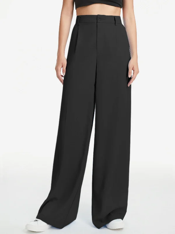 Multi-pocket pants for organized travel convenience -BerryBetty - High Waisted Wide Leg Relaxed Fit Trousers