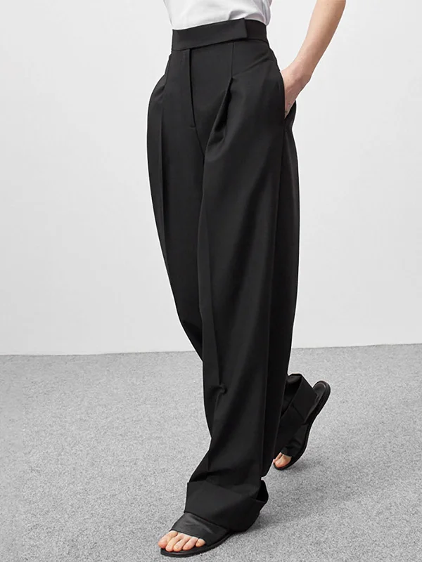 Stretch twill pants for flexible office comfort -Nostalgia Pleat Graceful Wide Leg Pants