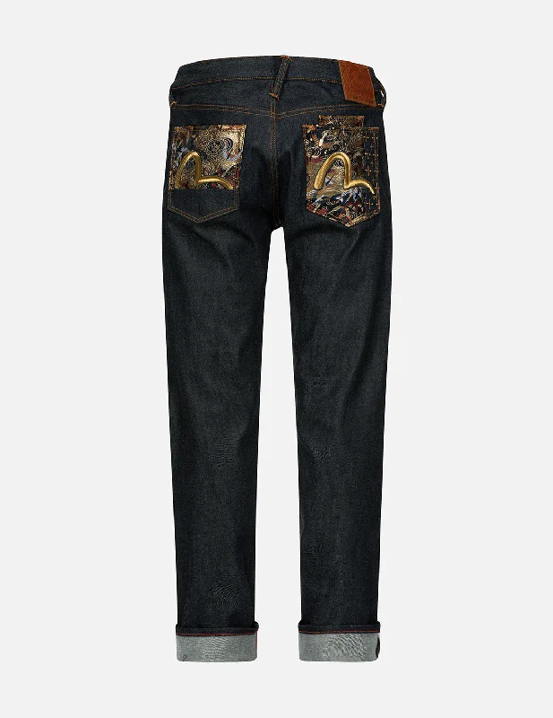 Colored Jeans for Variety -Seagull Embroidery and Brocade Patched Carrot Fit Denim Jeans #2017