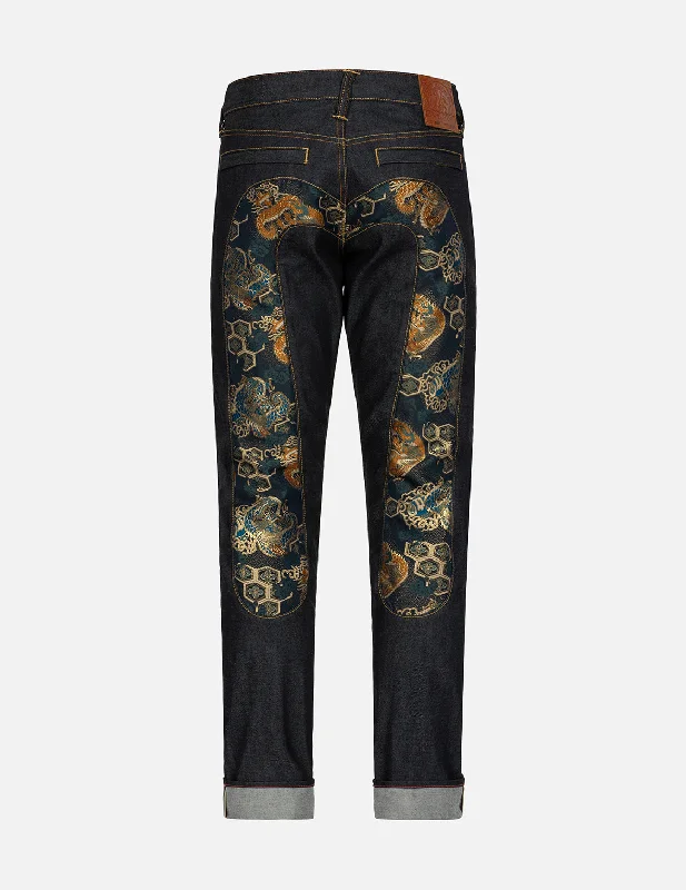 Birthday Jeans for Celebration -Brocade Daicock Insert Carrot Fit Jeans #2017