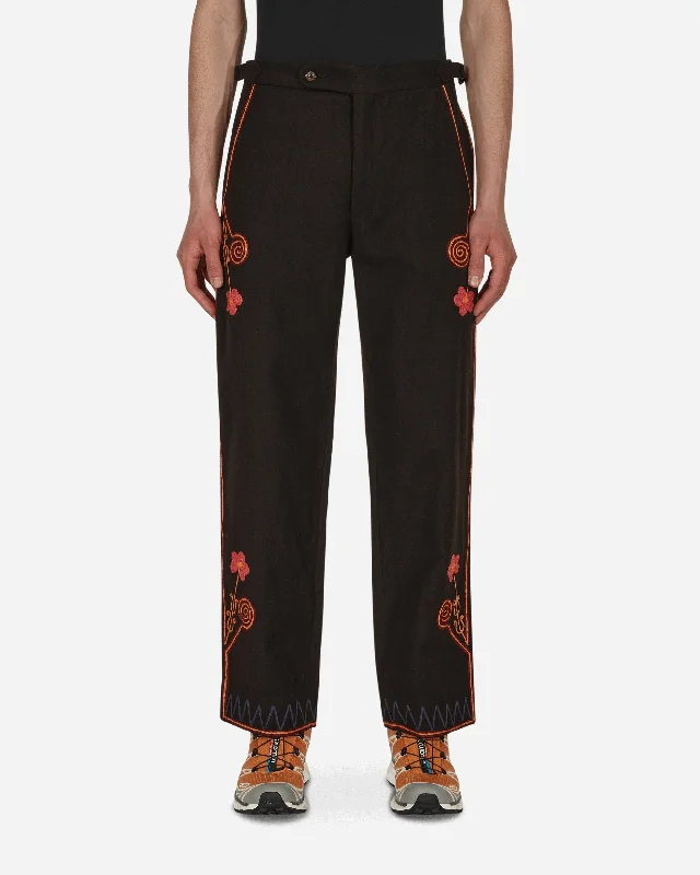 Flowy culottes pants for breezy summer style -Rancher Embroidered Trousers Brown