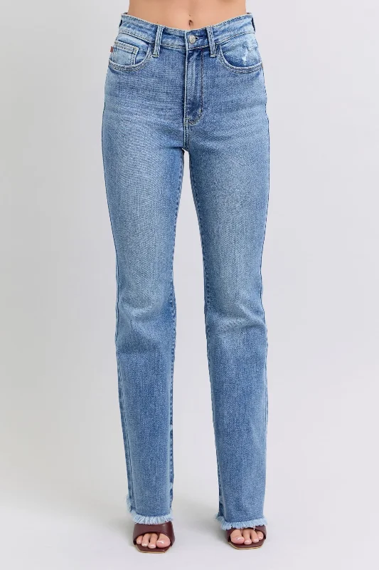 Skinny Jeans for Slim Fit -Judy Blue High Waist Fray Hem Bootcut Denim Jeans 82486