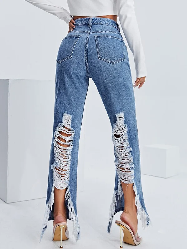 Capri Jeans for Beach Style -BerriesJam - 2024 Y2k Hole Washed High Waist Cotton Ripped Jeans