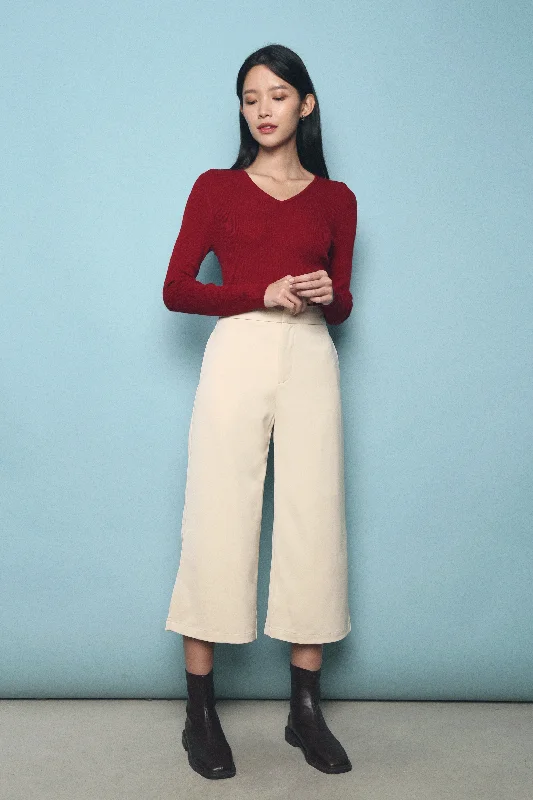 Classic wool pants for cold weather elegance -Lesley Tailored Culottes Malt