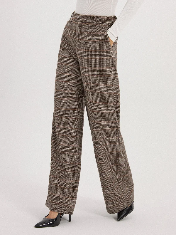 Heavy-duty work pants with tool pocket storage -BerryBetty - Glen Plaid Wide Leg Pants