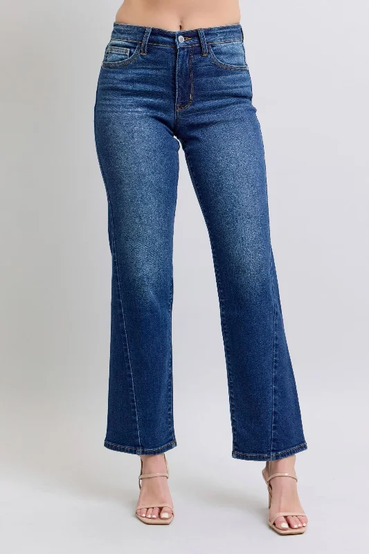 Painted Back Pocket Jeans for Artistic -Judy Blue Mid Rise Side Seam Detail Straight Denim Jeans 82629