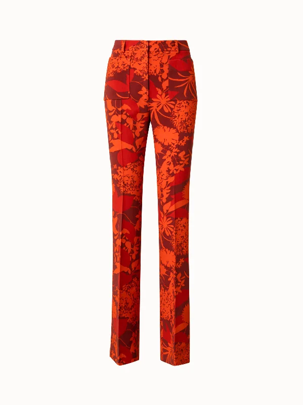 Durable twill pants for tough outdoor jobs -Wool Stretch Double-Face Bootcut Pants with Abraham Flower Print