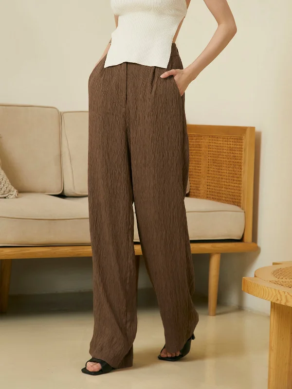 Windproof pants for chilly outdoor activities -BerryBetty - Vintage Textured Wide Leg Pants