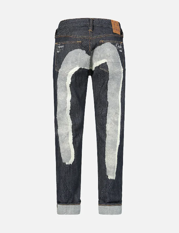 Embellished Back Pocket Jeans for Glamour -Two-Layer Brushstroke Daicock Print Carrot-Fit Jeans #2017